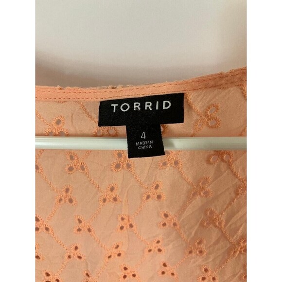 Torrid Woman's Top 4X Peach Pink Peasant Blouse Floral Flowy Square Neck Shirt - Picture 3 of 8